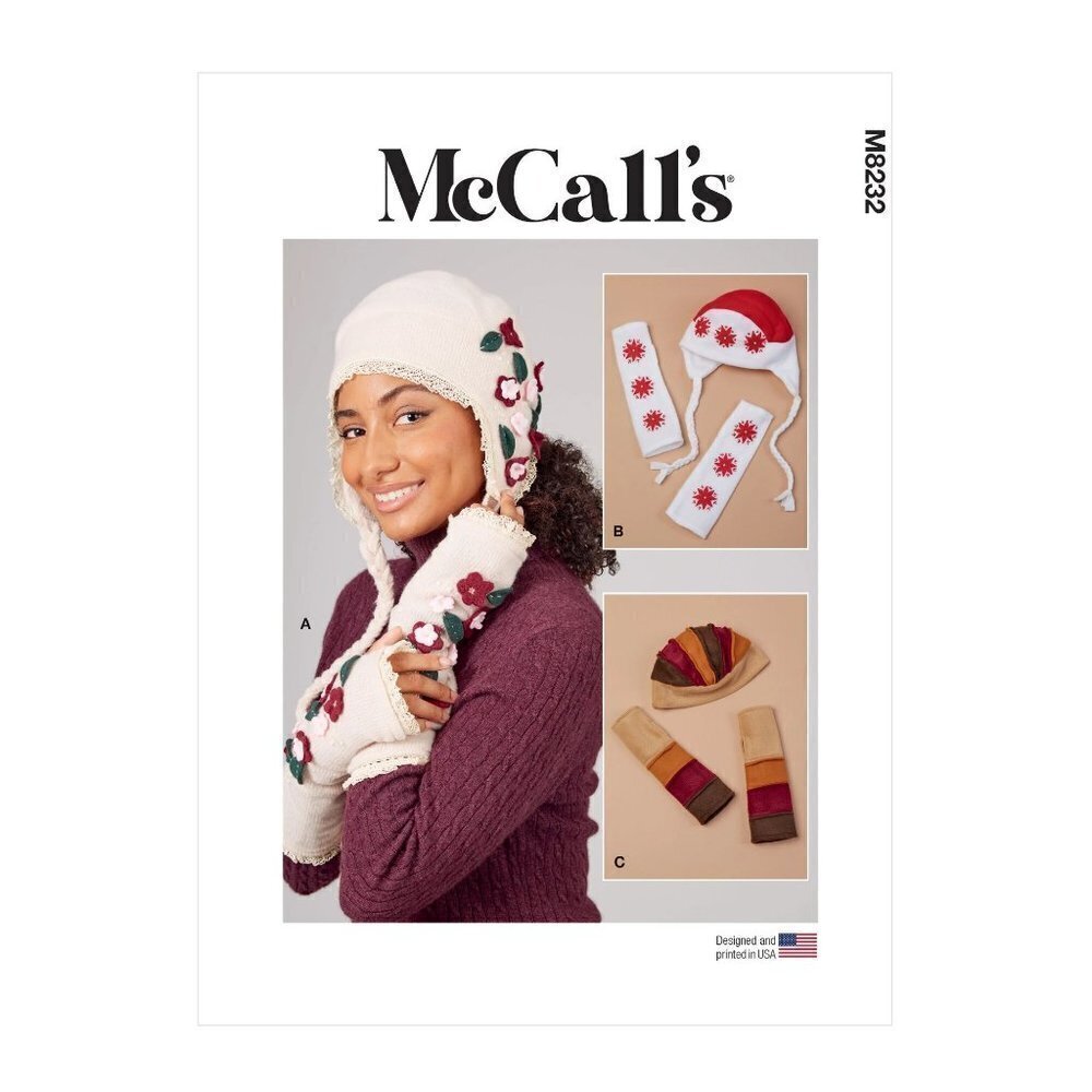 McCall's Sewing Pattern 8232 11297 Hats Fingerless Gloves Size S-L